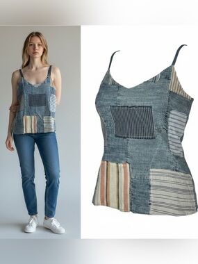 NWT Drew Baylor Patchwork Denim Blend Cami Tank S